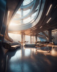 Poster - a large room with a spiral staircase and a circular window in the center old european palace interio