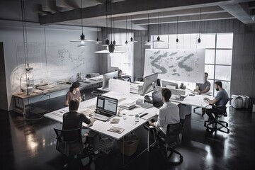 Aufkleber - a group of people sitting around a table with computers on it newsroom advertising photography manuf
