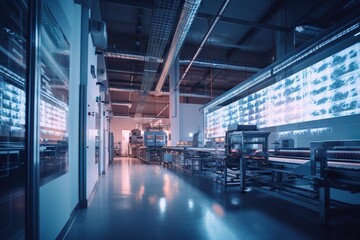 Poster - A Large Room With A Lot Of Windows And A Lot Of Machines Factory Panoramic Photography Manufacturing Planning And Control Generative AI 