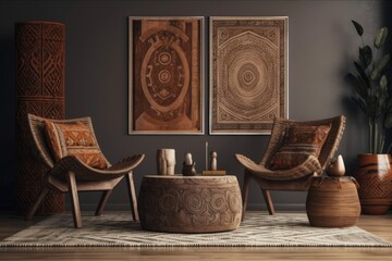 Wall Mural - Ethnic home decor, brown living room,. Generative AI