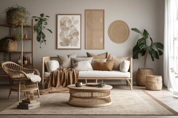 Wall Mural - Scandi Boho interior mockup. Generative AI