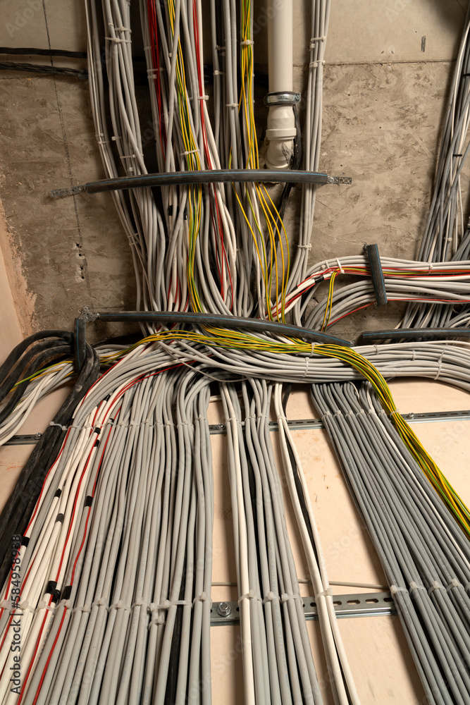ภาพถ่าย Stock Large group of UTP cables, Ethernet cables in rack ...
