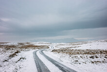 Icy Road Through Yorkshire Moorland Near Malham