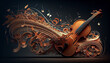 © Jeronimo Ramos - Classical elegance violin on abstract ornate backdrop generated by AI