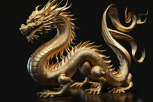 Dragon Gold Carving On The Dark Background. (ai Generated)