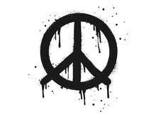Spray Painted Graffiti Peace Sign. On Black Over White. Peaceful Drip Symbol.  Isolated On White Background. Vector Illustration