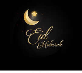 Wall Mural - Vector eid mubarak islamic design greeting card golden crescent and lantern