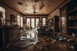 interior of home, damaged by a flood water. generative AI
