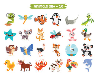 Wall Mural - Set Of Cute Cartoon Animals