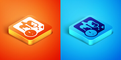 Sticker - Isometric Disease lungs icon isolated on orange and blue background. Vector