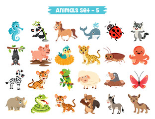 Wall Mural - Set Of Cute Cartoon Animals