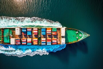 Sticker - Chartered cargo ship transports containers with goods to port, created with generative ai