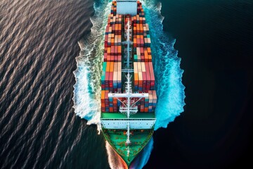 Wall Mural - General view cargo ship with containers on deck sailing on waves, created with generative ai