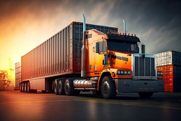 Wall Mural - Cargo truck with large container trailer for transportation of bulky cargo, created with generative ai