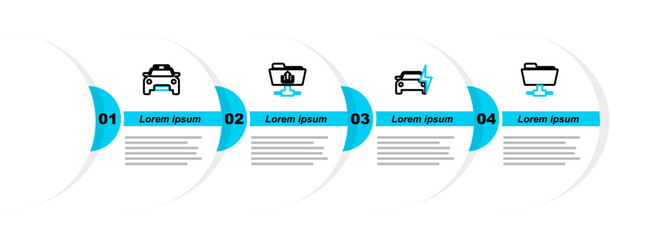 Poster - Set line FTP folder, Electric car, upload and Police and flasher icon. Vector