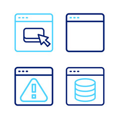 Poster - Set line Server, Data, Web Hosting, Browser with exclamation mark, window and files icon. Vector