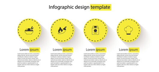 Poster - Set Asian noodles in bowl, Hot chili pepper pod, Online ordering and delivery and Chef hat. Business infographic template. Vector