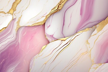 Close-up shot of abstract texture, pink, purple, gold and white ink,
