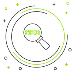 Poster - Line SEO optimization icon isolated on white background. Colorful outline concept. Vector