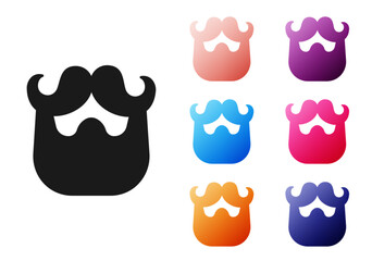 Wall Mural - Black Mustache and beard icon isolated on white background. Barbershop symbol. Facial hair style. Set icons colorful. Vector