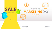 National Marketing Day Celebration Sale In Online Market With Shopping Bag Background And Financial Symbol Statistic. Global Market Economy. Sale Concept Template