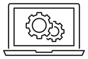 Poster - Information technology gears, laptop vector icon illustration