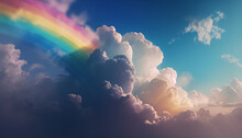 Clear Blue Sky With Clouds And Rainbow Created With Generative AI Technology