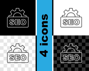 Poster - Set line SEO optimization icon isolated on black and white, transparent background. Vector