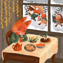 Lonely Fox Celebrating Christmas Alone