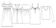© ArtistiKa - Woman dresses, shirts and tunics technical drawing, template, sketch, flat, mock up. Jersey or woven fabric dress front view, white color