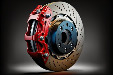 Sticker - Robust brake discs with red pad for brake repair, created with generative ai