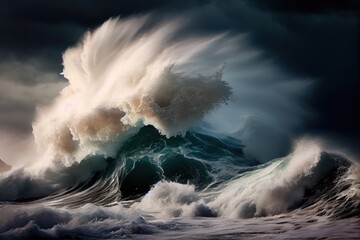 Wall Mural - dangerous storm waves breaking on coast with consequences of flood, created with generative ai