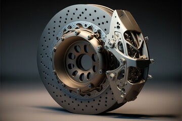 Sticker - Parts of brake system of car in form of durable modern brake discs with linings, created with generative ai