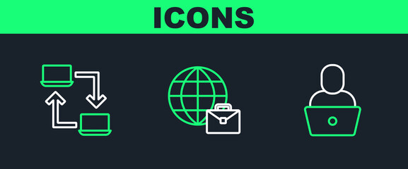 Poster - Set line Freelancer, Online working and icon. Vector