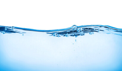 blue water wave and bubbles on transparent background. blue water surface with splash, waves and air