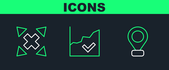 Poster - Set line Location, Many ways directional arrow and Financial growth increase icon. Vector
