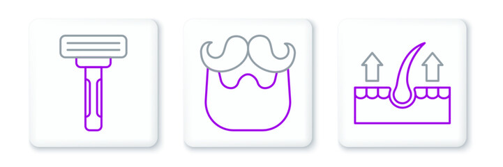 Canvas Print - Set line Human hair follicle, Shaving razor and Mustache and beard icon. Vector