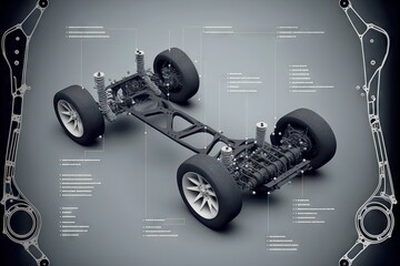 Sticker - Internal Auto Engineering Design with Wheels and Car Shock Absorber, created with generative ai