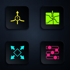 Poster - Set Graph, chart, diagram, Arrow, Many ways directional arrow and Intersection point. Black square button. Vector