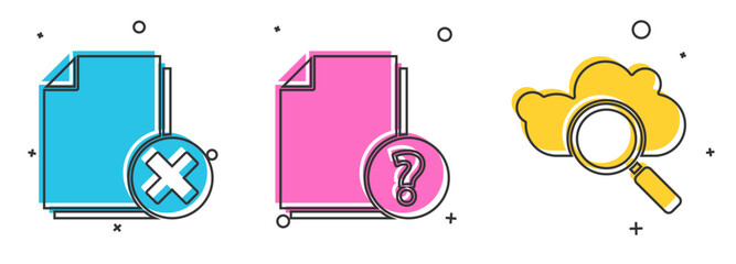 Poster - Set Delete file document, Unknown document and Search cloud computing icon. Vector