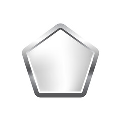 Poster - silver pentagon button with frame vector illustration. 3d steel glossy elegant design for empty embl