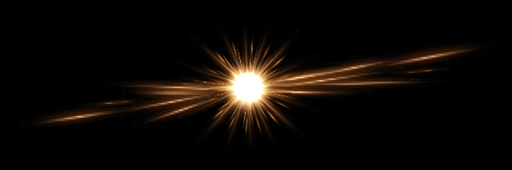 Wall Mural - gold light glow on black horizontal background. golden bright spark shining vector illustration. fla