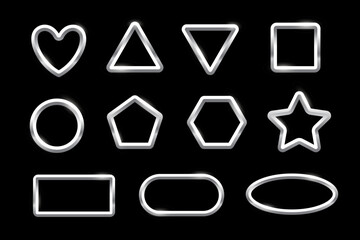 Poster - Silver frames of different geometric shapes, 3d realistic shiny metal border collection