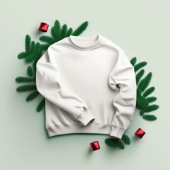 Christmas sweatshirt white hoodie mockup on light background, created with generative ai