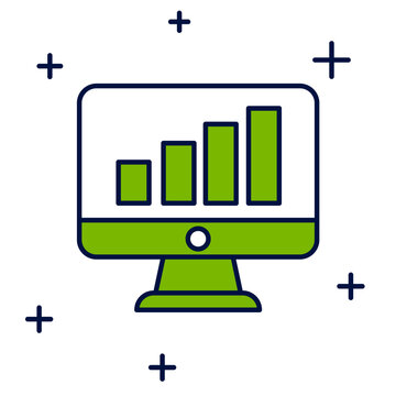 Filled outline Computer monitor with graph chart icon isolated on white background. Report text file. Accounting sign. Audit, analysis, planning. Vector