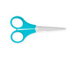 Office scissors, paper cutting equipment with pair of blue plastic handles, steel blades