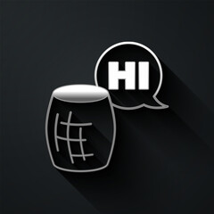 Poster - Silver Voice assistant icon isolated on black background. Voice control user interface smart speaker. Long shadow style. Vector