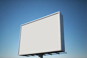 Canvas Print - One blank billboard mockup standing on empty field against blue sky, created with generative ai