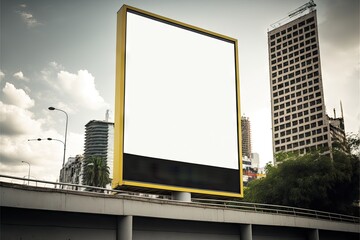 Wall Mural - Blank billboard mockup for advertising and city information located on edge of bridge, created with generative ai