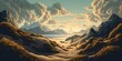 Unspoiled sandy dunes path leading to unexplored and uninhabited island paradise coast, golden hour sunset, cumulus clouds and calm ocean waves, meditative and calming scenic view - generative AI.